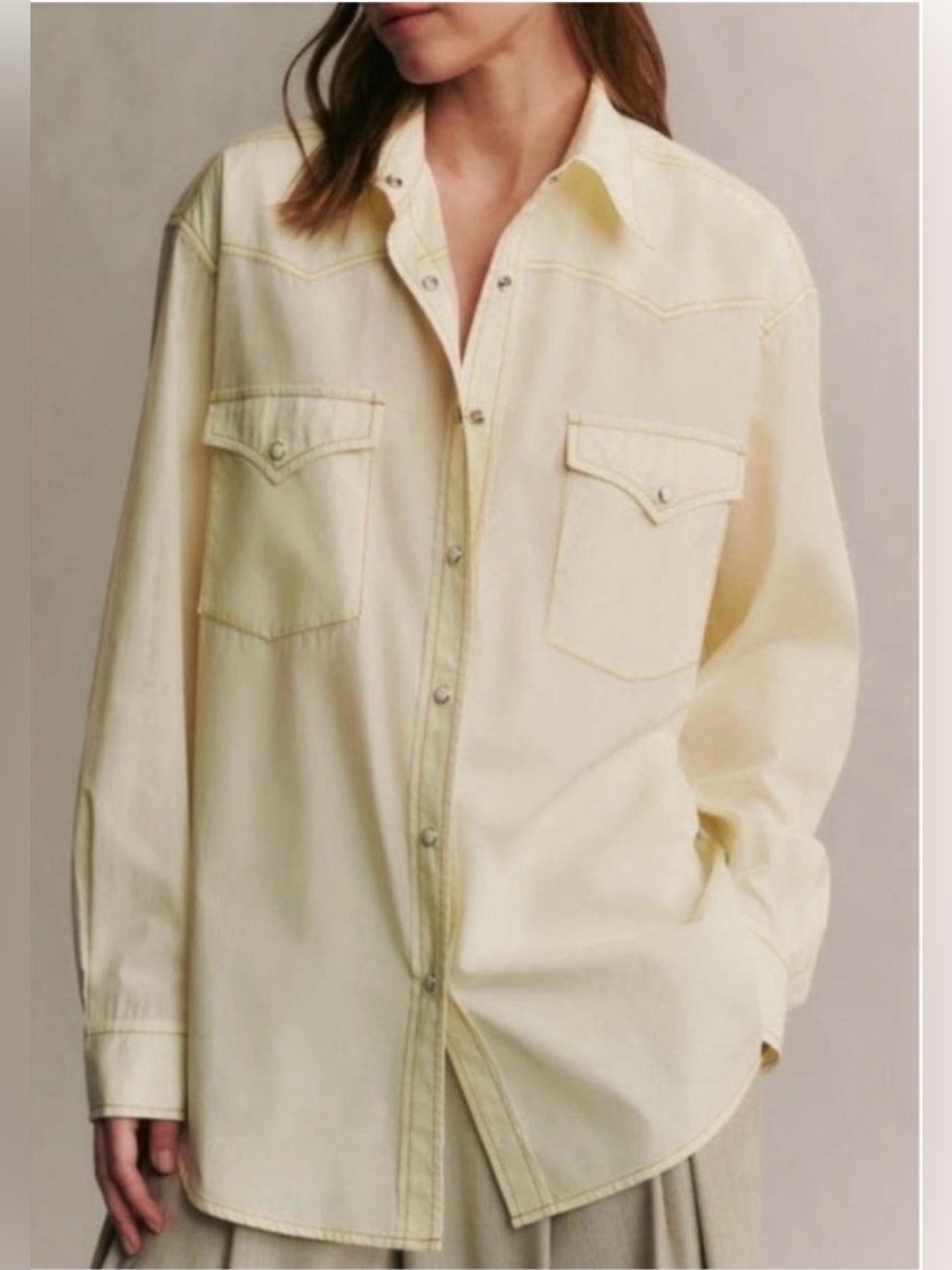 TWP Dutton Shirt In Stretch Cotton Transparent Yellow Western Size XS/S $450